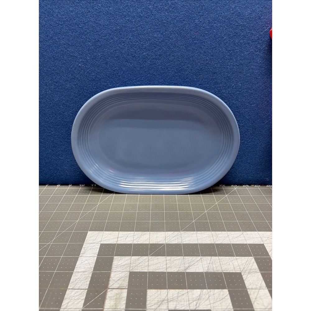 Gibson Serving Platter Blue Oval Ribbed Rim Stoneware